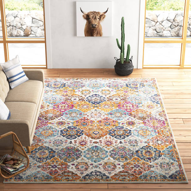 Mistana™ Hillsby Performance Ivory Cream/Teal/Yellow Rug & Reviews